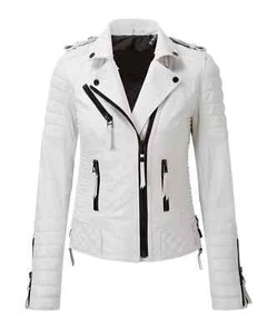 ELEGANT New Women's White Leather Jacket 100% Pure Lambskin Moto Biker Jacket - Picture 1 of 4