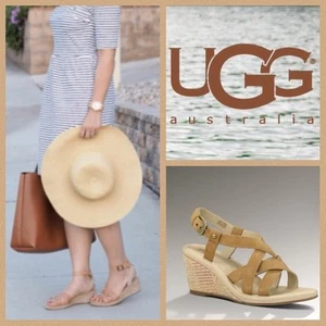 UGG Australia Brown Leather Color Textured Wedge Sandal Shoes ~ 10/41 M3020 - Picture 1 of 12