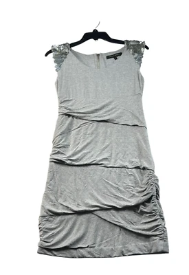 Cynthia Steffe Dress Womens Size XS Gray Short Sleeve Sequin Stretch Ruched - Image 1 of 4