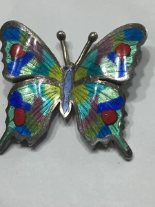Vtg 90s Sterling Silver Taxco Multi Color Enamels Butterfly Pin 1 1/2” - Picture 1 of 8