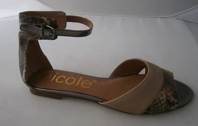 ZAPATOS NICOLE HOLLY SANDALIAS CUERO 6.5 PLATA BEIGE ANIMAL PRINT CORREA AL TOBILLO  Foto 1 de 3