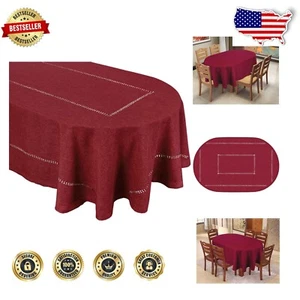 Custom Order Solid Cranberry Tablecloth - 60x84 Inch Hemstitched Elegance - Picture 1 of 7