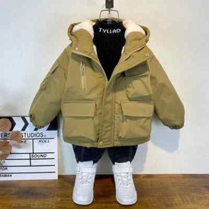 New Winter Down Cotton Jacket Boys Black Hooded Coat Children 3-8Y Kids Parka - Picture 1 of 17