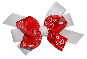 WD2U Girls Red & White Heart Valentines Day Boutique Hair Bow French Clip USA - Picture 1 of 2