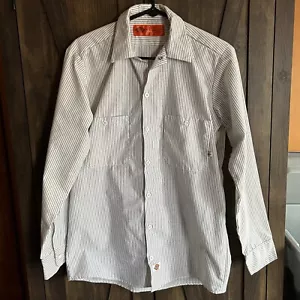 Dickies Button Up Long Sleeve Shirt— Blue & White Striped Collared Top, Womens S - Picture 1 of 7
