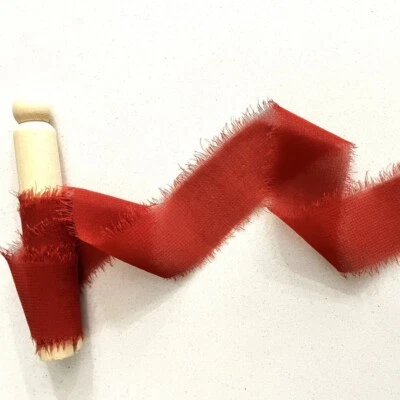 Auburn Chiffon Silk Ribbon Hand Dyed With Frayed Edges, Weddings - Image 1 of 4