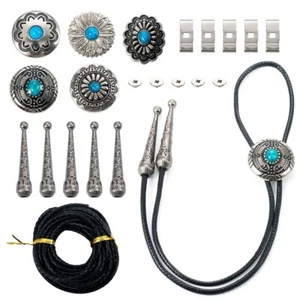 Zinklegierung Knöpfe Kordel Ende geflochtene Rindshaut Kordel zum Selbermachen Blume Bolo Krawatte Herstellung Kit - Bild 1 von 7