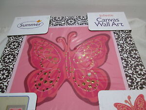 2 pieces Summer JULIETTE Butterflies Canvas Wall Art ~ Pink and Chocolate NEW