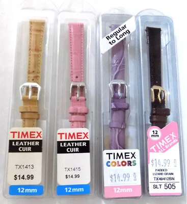 4 for 1 all 12mm (1 Tan, 1 Pink, 1 Lavender, 1 Brown) Ladies Timex Watch Bands - Image 1 of 4