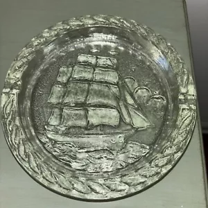 Vintage Ashtray Heavy Glass Nautica Sail Boat Sea JC - Picture 1 of 7