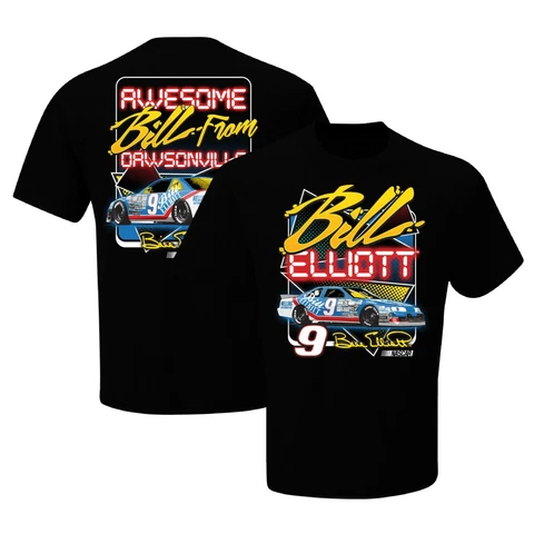 Bill Elliott Checkered Flag Dawsonville Two-Sided T-Shirt - Black Cover