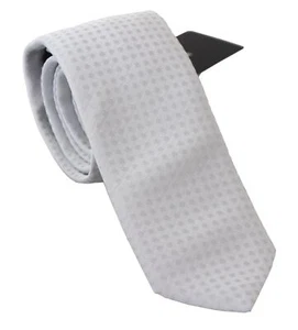Dolce&Gabbana Men White Necktie 100% Silk Polka Dots Pattern Classic Cravat Tie - Picture 1 of 3