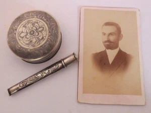 Scatola tabacco 1912 ARGENTO, Portasigarette Pipa, Foto - ARMENO incl. FURGONE Turchia - Foto 1 di 12