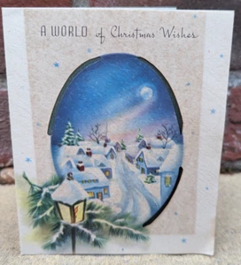 Vintage Used 1940's Snowy Night Moon Christmas Greeting Card (EB10279) - Picture 1 of 3