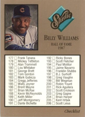 1992 Studio Checklist (Billy Williams) Chicago Cubs #263 Baseball Card - Image 1 of 2