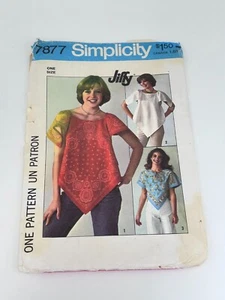 Vintage Simplicity Pattern 7877 EASY SEW Pullover Tops Handkerchief Hem One Size - Picture 1 of 10