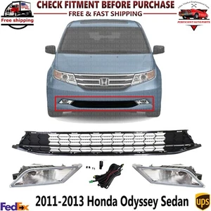 Front Bumper Lower Grille + Fog Lights RH & LH For 2011-2013 Honda Odyssey Sedan - Picture 1 of 8