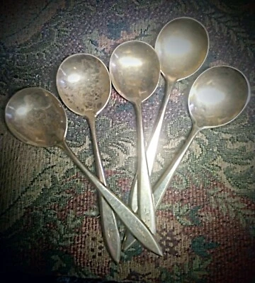 5 Vintage Soup Spoons Dirigold Dirilyte Goldware Regal  Pattern Monogrammed? - Image 1 of 4