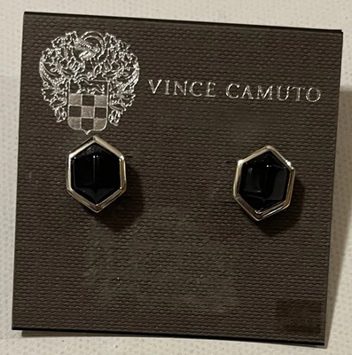 Vince Camuto Earring Silver Color Genuine SemiPrecious Stone In Black  Brand New - Image 1 of 4