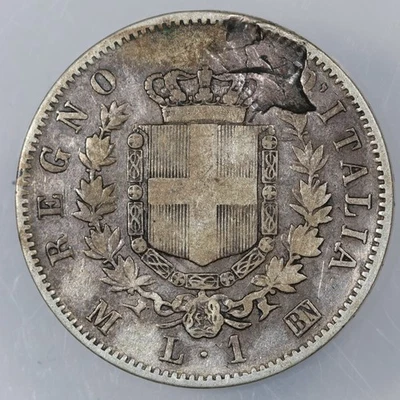 1867 Italy King Victor Emmanuel II Silver Lira - Lamination Mint Error - Image 1 of 2