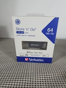 NEW OPEN BOX VERBATIM STORE 'N' GO 64GB USB 3.0 FLASH DRIVE USB TYPE-A/LIGHTNING - Photo 1/5