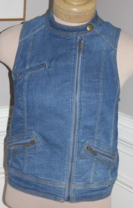 Reebok ladies blue jean denim vest xs zipper pockets off center stretch modern - Picture 1 of 15