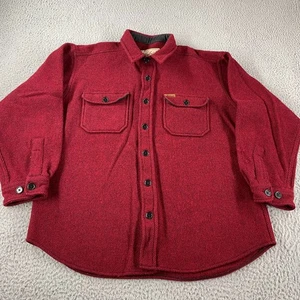 Vintage Woolrich Mens Large Wool Blend Button Heavy Shirt Jacket Red Outdoor - Picture 1 of 11