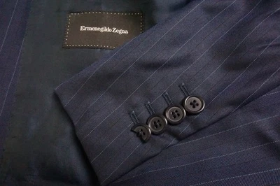 Ermenegildo Zegna Milano 100% Wool Navy Blue Pinstriped 2Pc Suit Jacket Pant 42L - Image 1 of 4