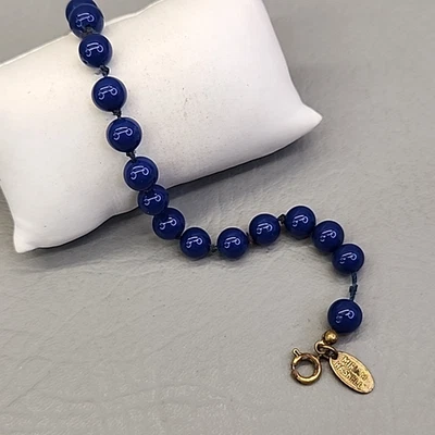 复古 Miriam Haskell 串珠手链蓝色结 8.5 — 第 1/4 张图片