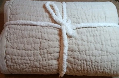 Pottery Barn Washed Velvet Handcrafted Quilt Full/Queen (Parchment) NWD - Image 1 of 4