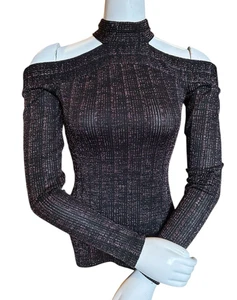 Gargantilla BCBG Maxazria negra rosa metálica cuello alto hombro Y2K festival - Imagen 1 de 21