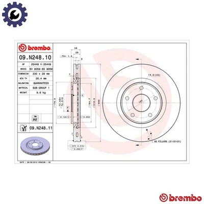 2x BRAKE DISC 09.N248.11 FOR FIAT LANCIA CHRYSLER GRAND/VOYAGER TOWN/&/COUNTRY - Image 1 of 4