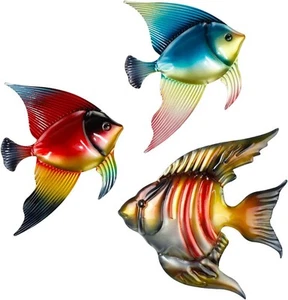FANWNKI Set of 3 Metal Fish Wall Decor Art Outdoor Indoor Sculpture Color 1 - Picture 1 of 6