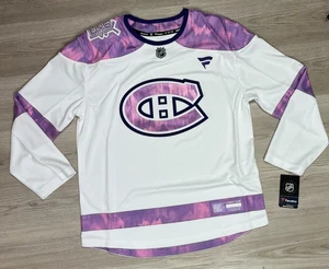 Maglia Montreal Canadiens Fanatics Hockey Fights Cancer Viola Bianco Rosa Taglia L - Foto 1 di 6