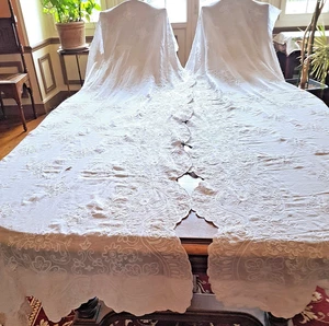 Paire de Rideaux début XXe en linon brodés Cornely  - 240 cm x 89 cm - Imagen 1 de 11