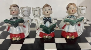 Portacandele vintage Natale ~ coro ragazzo ~ 3 pezzi Set ~ ceramica porcellana ~ Giappone - Foto 1 di 6