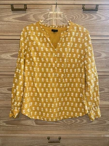 Talbots Mustard Yellow Long Sleeve Embroidered Popover Shirt Blouse Size Large - Picture 1 of 3