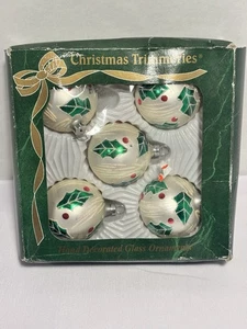 Adornos de vidrio vintage Bradford Christmas Trimmeries, 4,5 pulgadas, juego de 5 acebo - Imagen 1 de 8