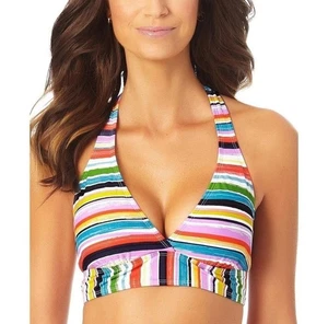 New ANNE COLE Halter Bikini Striped Swim Top Multi Color SIZE SMALL - Picture 1 of 5