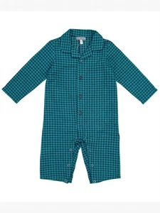 Petit Confection Kids' Checkered Flannel Romper Teal - Picture 1 of 5