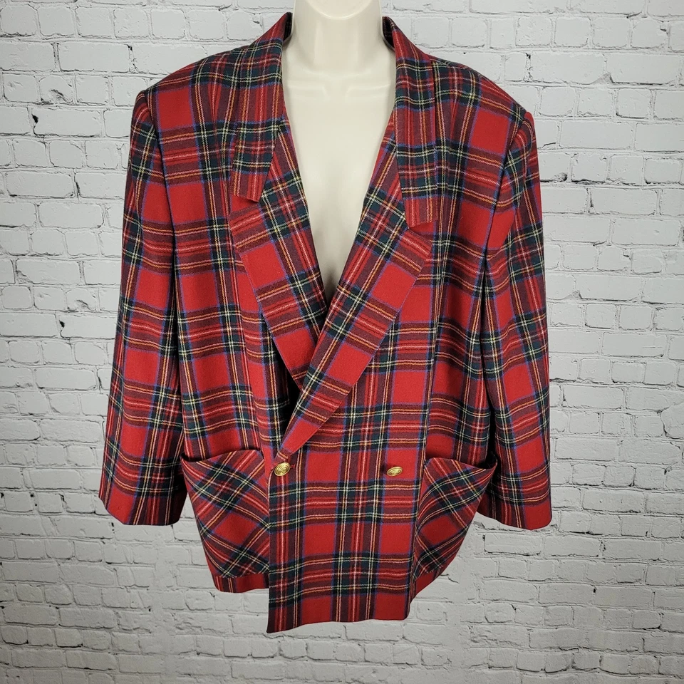 Chaqueta Blazer Giorgio Sant'Angelo Roja a Cuadros 100% Lana Doble Pecho Talla 22 Foto 1 de 4