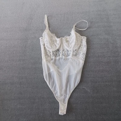 Anthropologie One Piece Mujer L Blanco Sin Forro Copa Con Aros Encaje Transparente Romántico Foto 1 de 4