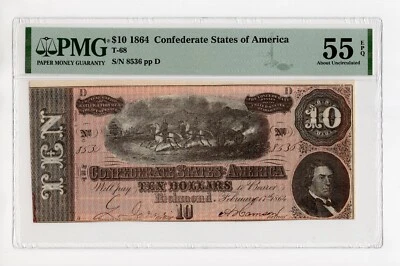 1864 $10 Confederate States of America T-68 - PMG 55 EPQ - Image 1 of 2