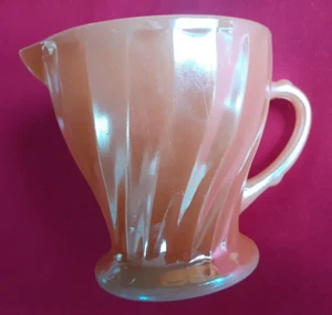 Vintage Anchor Hocking Fire King Owen Ware Lustre Swirl Jug Peach Milk Creamer - Picture 1 of 4