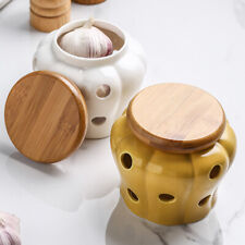 White Ceramic Garlic Storage Jar With Lid Exquisite Hollow Storage Ginger Box e