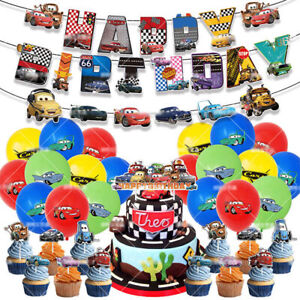 Cartoon Cars Happy Birthday Decorations Bunting Banner Balloons Hanging DIY