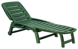 Rolling, Folding, Three Position Reclining Patio Sun Chair, Deck Lounger, Green - Picture 1 of 3