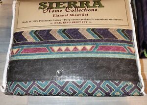 VINTAGE SIERRA HOME COLLECTIONS KING FITTED/FLAT GEOMETRIC 100% Cotton FLANNEL