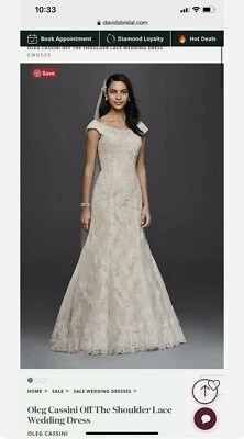 Oleg Cassini Off The Shoulder Lace Mermaid Wedding Dress Size 8 CWG533 $1350.00 - Image 1 of 4