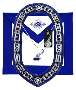FREIMAURER BLAUE LOGE OFFIZIER SENIOR STEWARD SCHÜRZE SILBER KETTE HALSBAND UND SCHMUCK - Bild 1 von 3